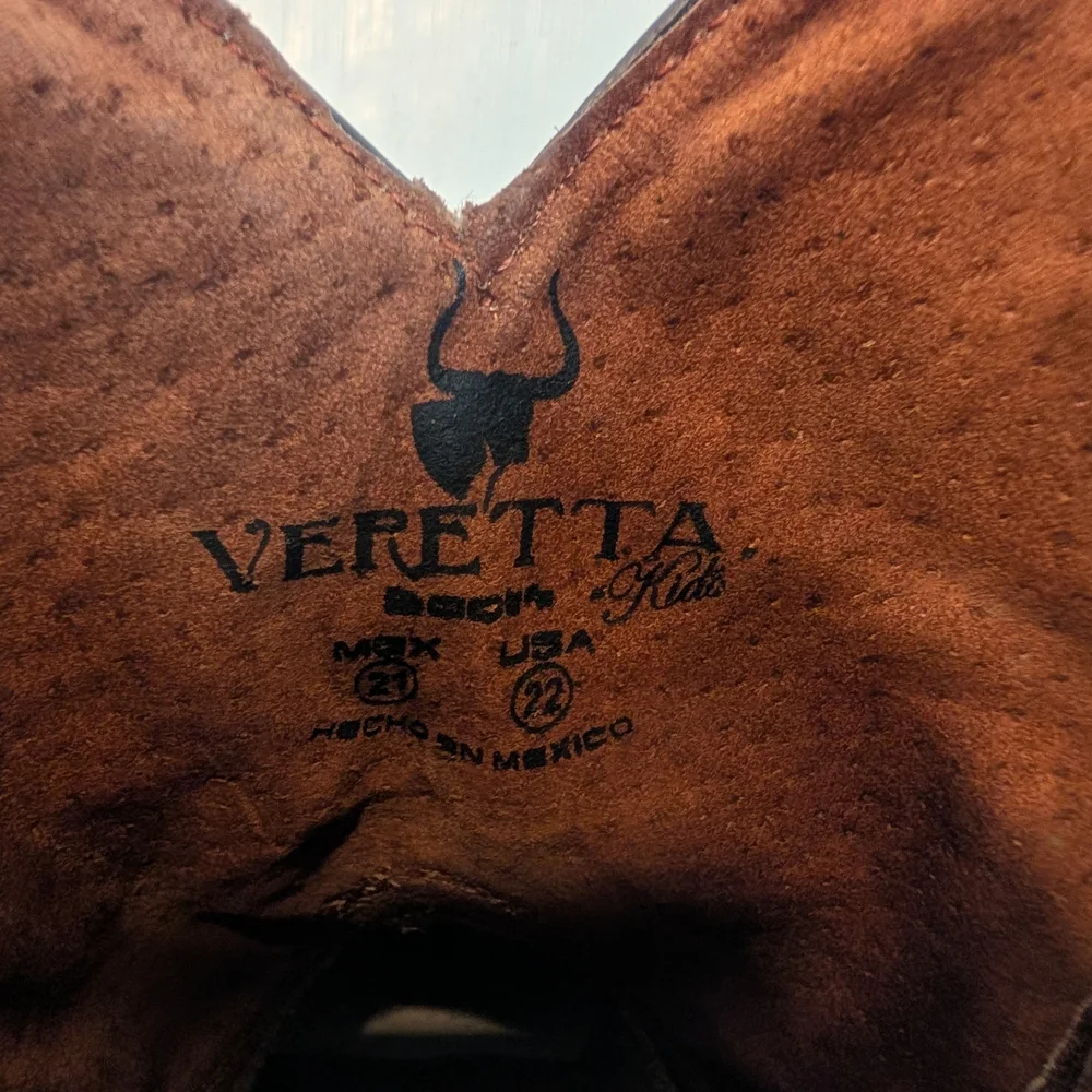VERETTA Kids' Black & Brown Leather Western Cowgirl Boots Size 22 USA